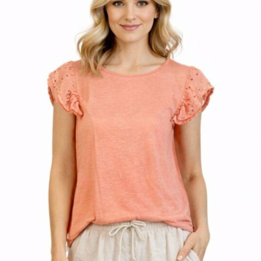 Anthropologie Pepin coral ruffle cotton top Small